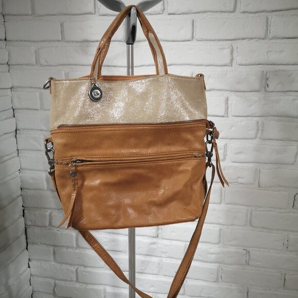 The Sak Ladies Dark Tan & Beige Glitter Genuine Leather Handbag or Crossbody - Picture 2 of 11